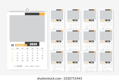 2025 wall calendar design template, 12 page print ready calendar