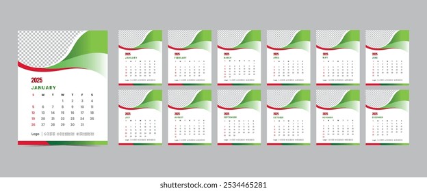 2025 wall calendar design, 2025 Calendar Template, abstract template design for 2025 new year
