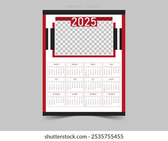 2025 wall calendar design template, week starts on Sunday,