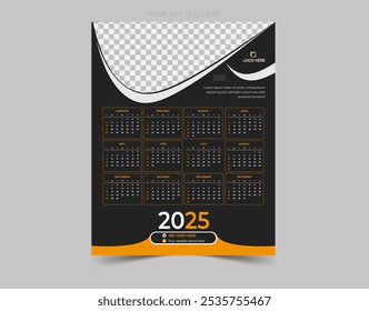 2025 wall calendar design template, week starts on Sunday,