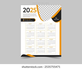 2025 wall calendar design template, week starts on Sunday,