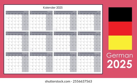 2025 wall calendar in German, grid wall planner
