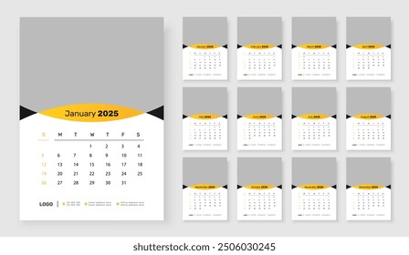 2025 Wall calendar template, corporate 12 month wall calendar 2025 schedule, week starts on Sunday, Simple vertical calendar design template.