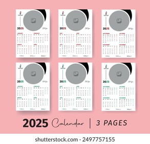 Plantilla Wall Calendar 2025. Lunes Diseño de Calendario Mensual. Moderno 12 meses de enero a diciembre. Lunes a domingo con Festiva.