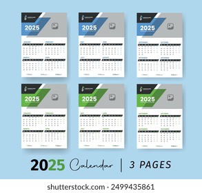 2025 Wall Calendar Template. Monday Monthly Calendar Design. Modern 12 Months January to December Date Layout. US Monday to Sunday with Holiday.