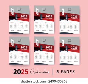 2025 Wall Calendar Template. Monday Monthly Calendar Design. Modern 12 Months January to December Date Layout. US Monday to Sunday with Holiday.