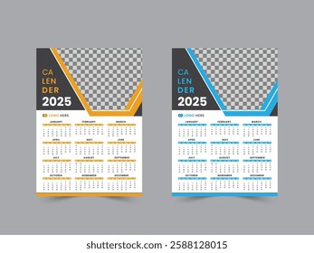 2025 wall calendar template, One page wall calendar design for 2025, Corporate design planner template, minimalist style vector design