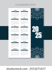 2025 design de calendário de parede com fundo mandala