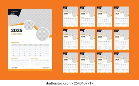 2025 design de calendário de parede | modelo de calendário de ano novo | projeto de calendário de negócios corporativos | 