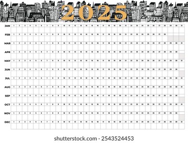 2025 Wall Planner Calendar Antiguas Calendario anual Cityscape Decoración de pared retro