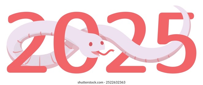 2025 and White Snake. Vector illustration.