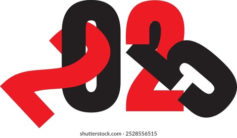 "2025" escrito en rojo y negro, simbolizando poder y elegancia. Perfecto para diseños modernos, transmite fuerza, sofisticación y un toque futurista. Ideal para efectos visuales impactantes.