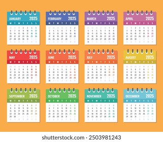 Calendario 2025, el diseño del calendario para 2025 comienza el lunes