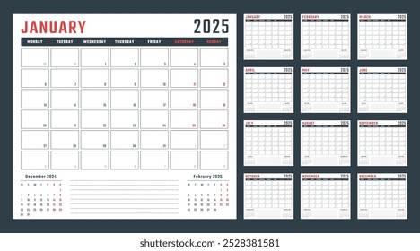 2025 year calendar, calendar design for 2025 starts monday