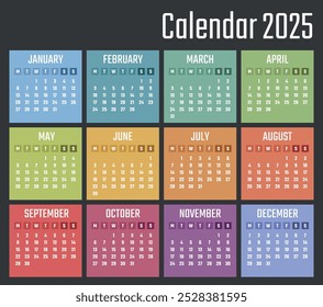 Calendário de 2025, projeto de calendário para 2025 começa segunda-feira