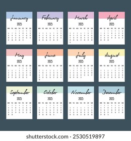2025 year calendar, calendar design for 2025 starts monday