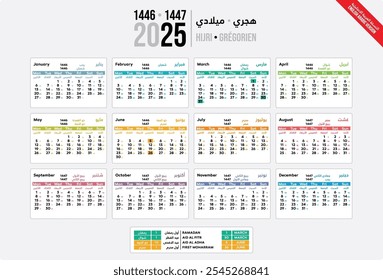 2025 year calendar, calendar design for 2025, Vector illustration