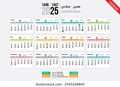 2025 year calendar, calendar design for 2025, Vector illustration