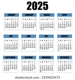 2025 Year Calendar, digital art illustration.