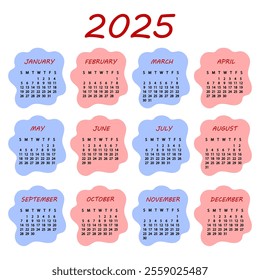 2025 Year Calendar, digital art illustration.