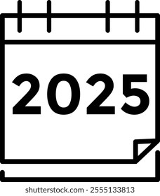 2025 year, calendar icon. Flat calendar icon design showing the year 2025
