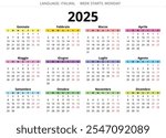 2025 year calendar. Italian language. Vector illustration for Italy - Calendario