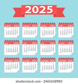 2025 year Calendar Leaves Flat Set - Illustration. All monthes