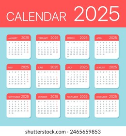 2025 year Calendar Leaves Flat Set - Illustration. All monthes