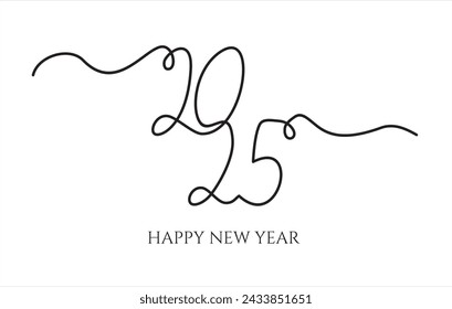 2025 year. Continuous one line drawing 2025 sign. Vector illustration.