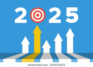 2025 year goal, business target, successful strategy, personal growth planning, flat vector success concept