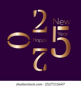 2025 Year Happy New card or social media post vector design. Strict font lettering. Unusual arrangement of numbers. Dark and gold colors 2025 Happy New Year calendar cover in business style