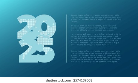 2025 year icon with dotted world map. Vector background with sample text. Element for business, web design, infographic, event, page, presentation, illustration