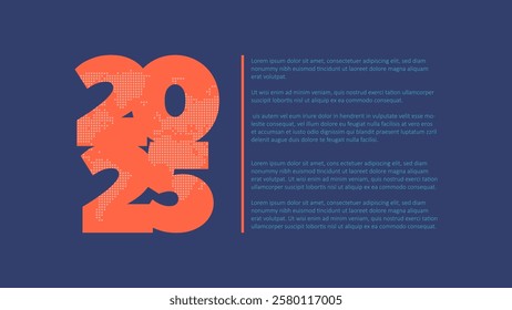 2025 year icon with dotted world map contour. Vector background with sample text. Illustration for business, web design, infographic, event, page, presentation