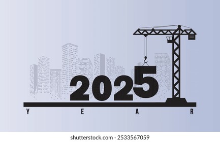 2025 año ilustración con grúa