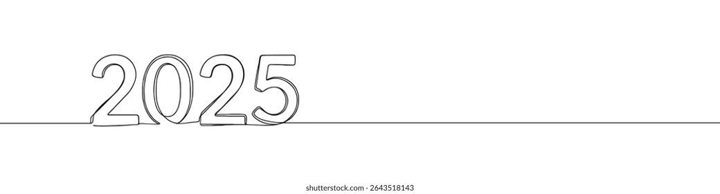 2025 year inscription continuous one line drawing with word. Minimalistic drawing of phrase illustration.