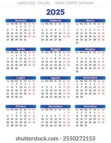 2025 year Italian calendar. Vector illustration for Italy - Calendario