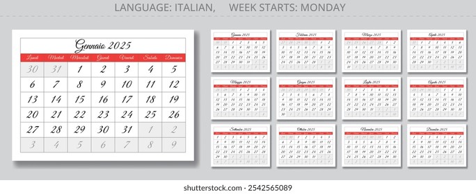 2025 year Italian calendars. Paper pages of 12 months. Vector illustration design for Italy - calendario
