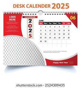 2025 year June Desk calendar table calendar, Minimalist template vector Design.