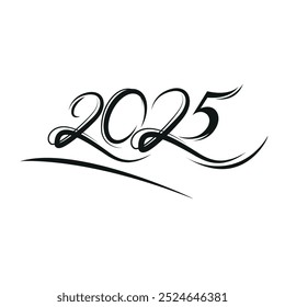 2025 ano Lettering. Preto sobre fundo branco. Elemento de design para cartões de férias, Natal ou Ano Novo organizador de festa headliner, banner, cartaz, web. 