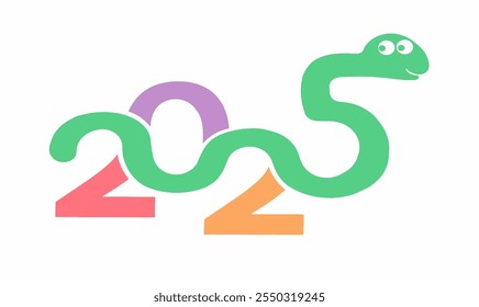 2025 year logo with funny green snake as symbol of chinese new year in 2025 calendar