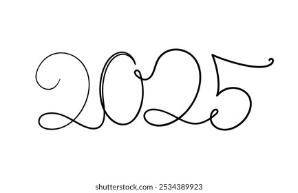 2025 year number continuous one line drawing simple single line 2025 vector illustration template for design