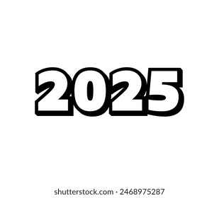 Jahreszahl 2025. Vektorillustration in schwarzer Umrisslinie. 