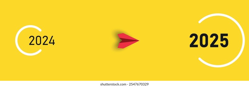 2025 year plan idea concept.business creativity new idea discovery innovation technology.Red airplane going towards goal, plan, action.