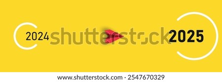 2025 year plan idea concept.business creativity new idea discovery innovation technology.Red airplane going towards goal, plan, action.