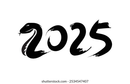 2025 Year of the Snake Brush Calligraphy Vector Illustration	
