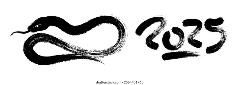2025 year of the snake, brush vector illustration
