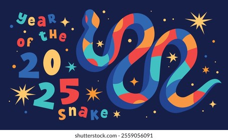 2025 year of the snake, celebration  abstract modern illustration, new year eve, holidays background, wallpaper, cover, banner, vector