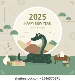 2025 Año de la serpiente, personaje de serpiente Ilustración vectorial Plantilla