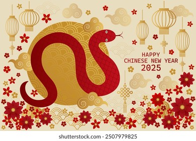 2025 year of the Snake, Chinese New Year, Festive greeting card