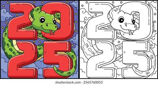 2025 Year of the Snake Coloring Page Illustration